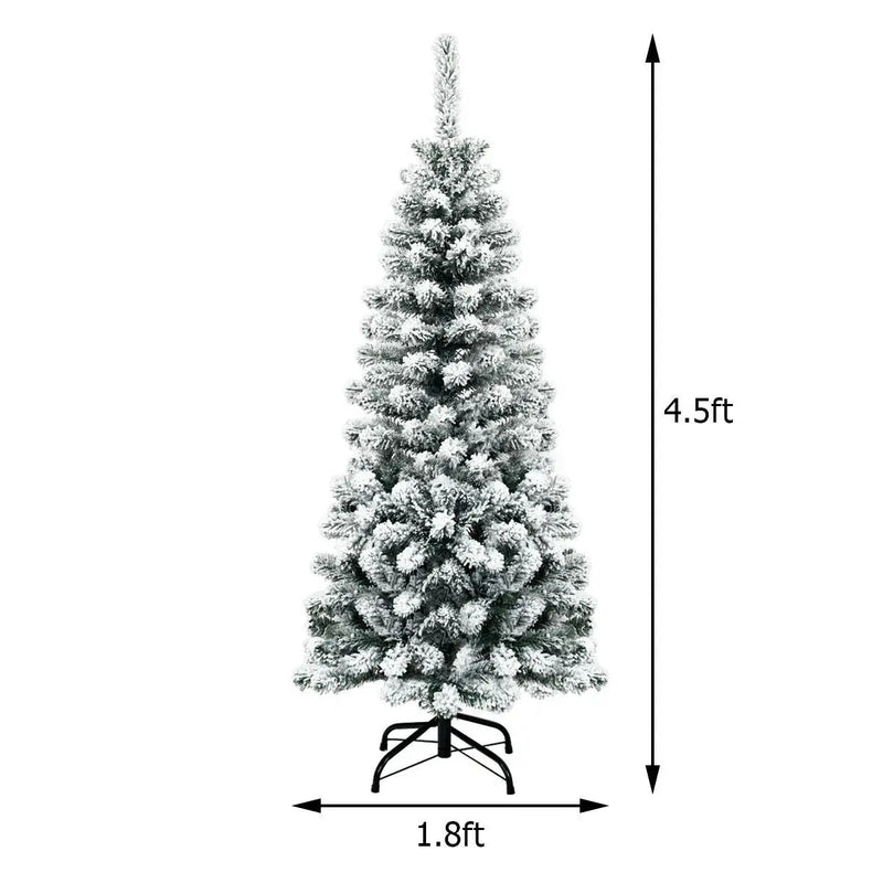 4.5 Feet Unlit Hinged Snow Flocked Artificial Pencil Christmas Tree with 242 Branch by DirectDeals