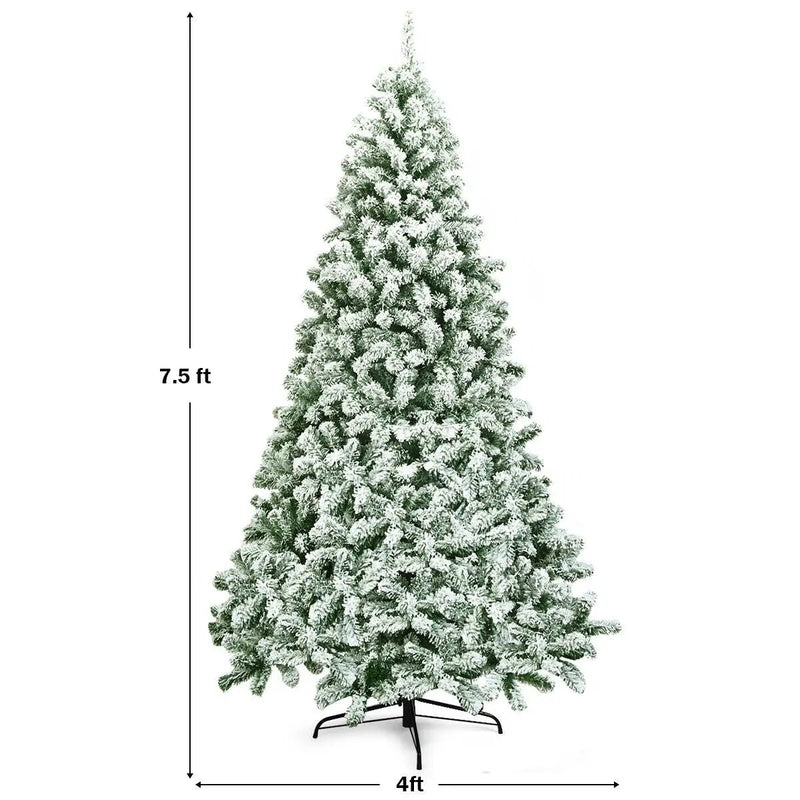 7.5 Feet Snow Flocked Artificial Christmas Tree Hinged with 1346 Tip and Foldable Base by DirectDeals