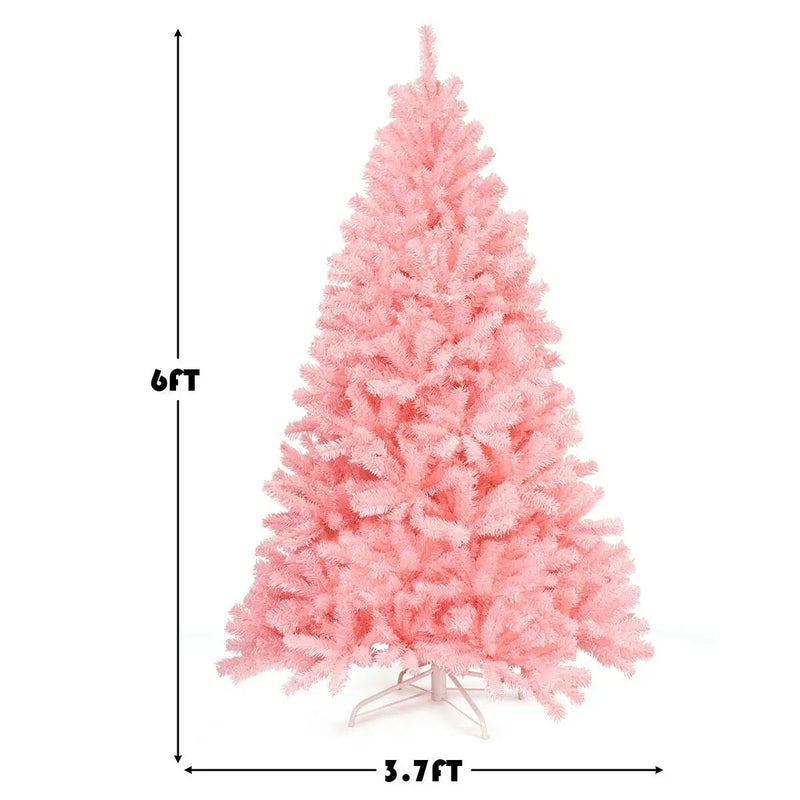 6 Feet Pink Artificial Hinged Spruce Full Christmas Tree with Foldable Metal Stand by DirectDeals