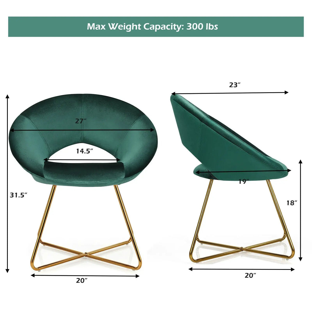 Modern Accent Velvet Dining Arm Chair with Golden Metal Legs and Soft Cushion by DirectDeals