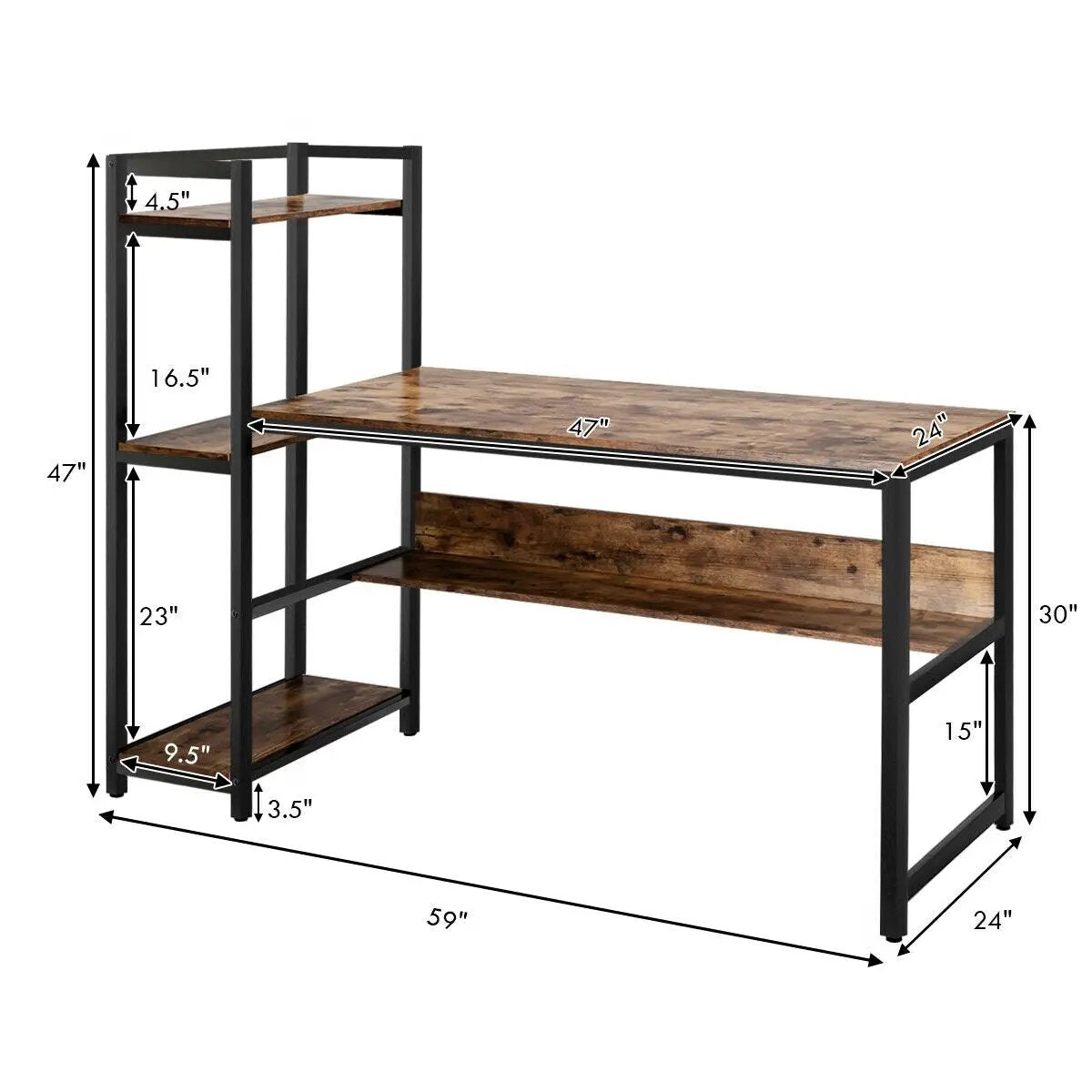 59-Inch Computer Desk Home Office Workstation 4-Tier Storage Shelves by DirectDeals