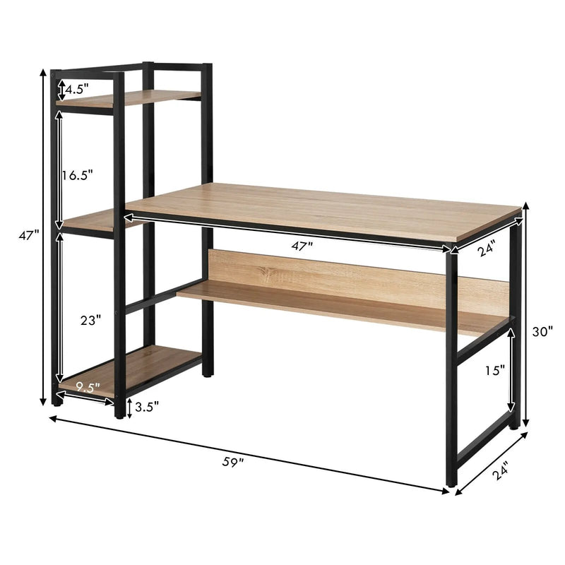 59-Inch Computer Desk Home Office Workstation 4-Tier Storage Shelves by DirectDeals