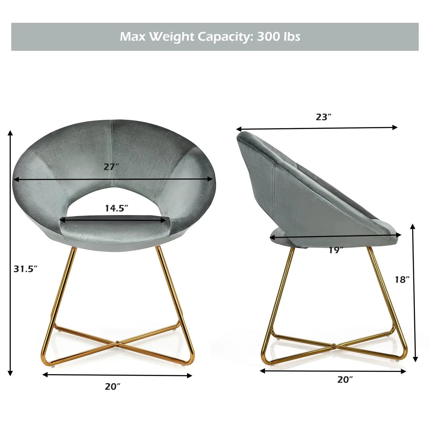 Modern Accent Velvet Dining Arm Chair with Golden Metal Legs and Soft Cushion by DirectDeals