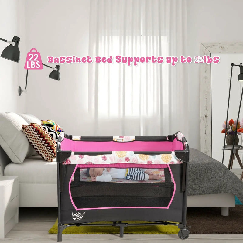 3-in-1 Convertible Portable Baby Playard with Music Box and Wheel and Brakes by DirectDeals