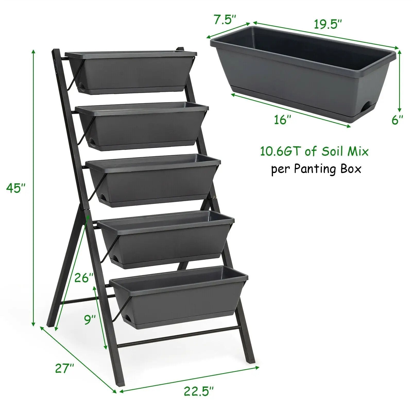 5-Tier Raised Garden Bed with Water Drainage for Flowers Vegetables by DirectDeals