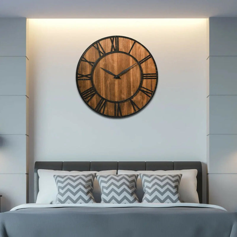 27 Inch Round Wall Clock Decorative Wooden Silent Clock with Battery by DirectDeals