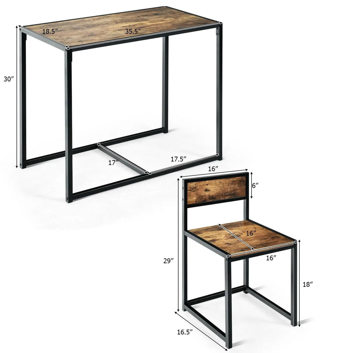 3 Pcs Dining Set Compact Table and 2 Chair with Metal Frame for for Small Space by DirectDeals