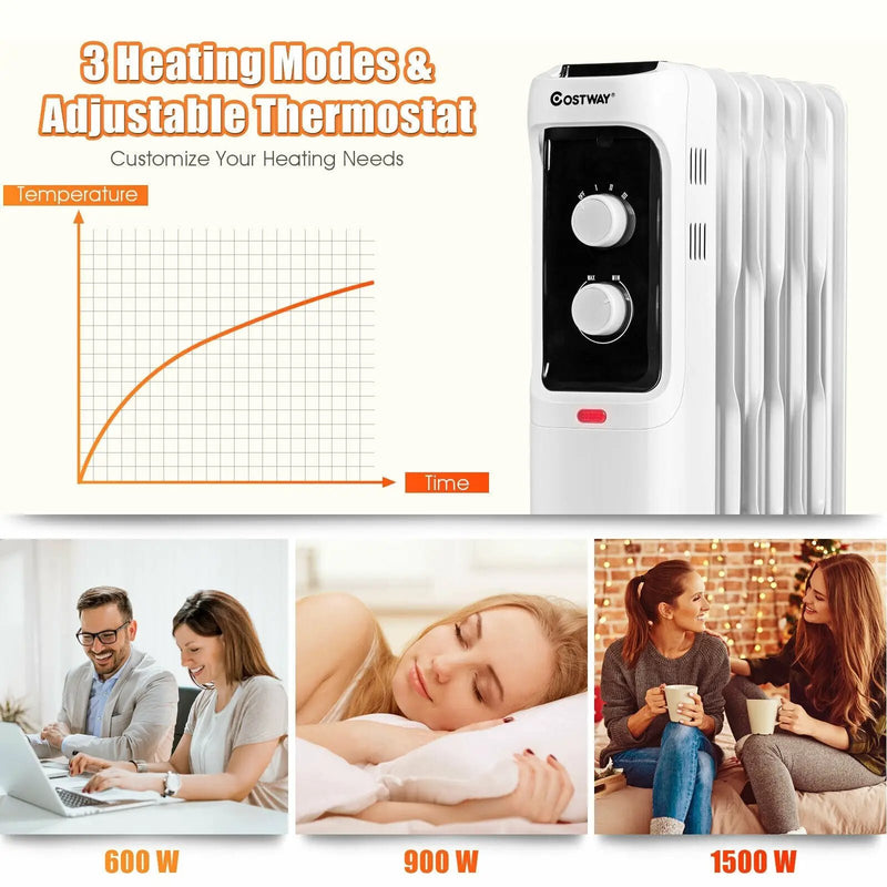 1500W Oil Filled Portable Radiator Space Heater with Adjustable Thermostat by DirectDeals