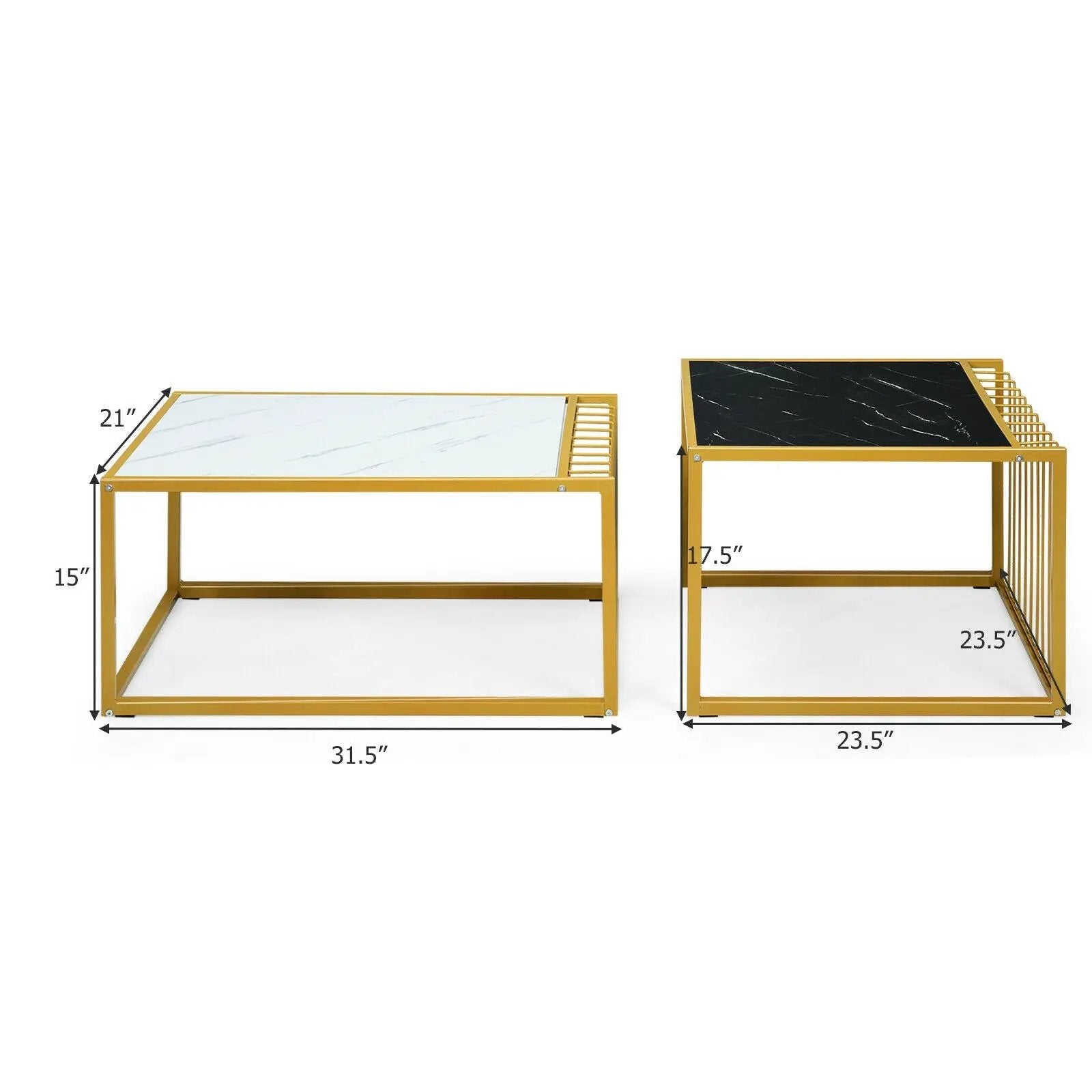 Set of 2 Modern Stackable 31.5 Inch Side Table with Waterproof Faux Marble Tabletop by DirectDeals