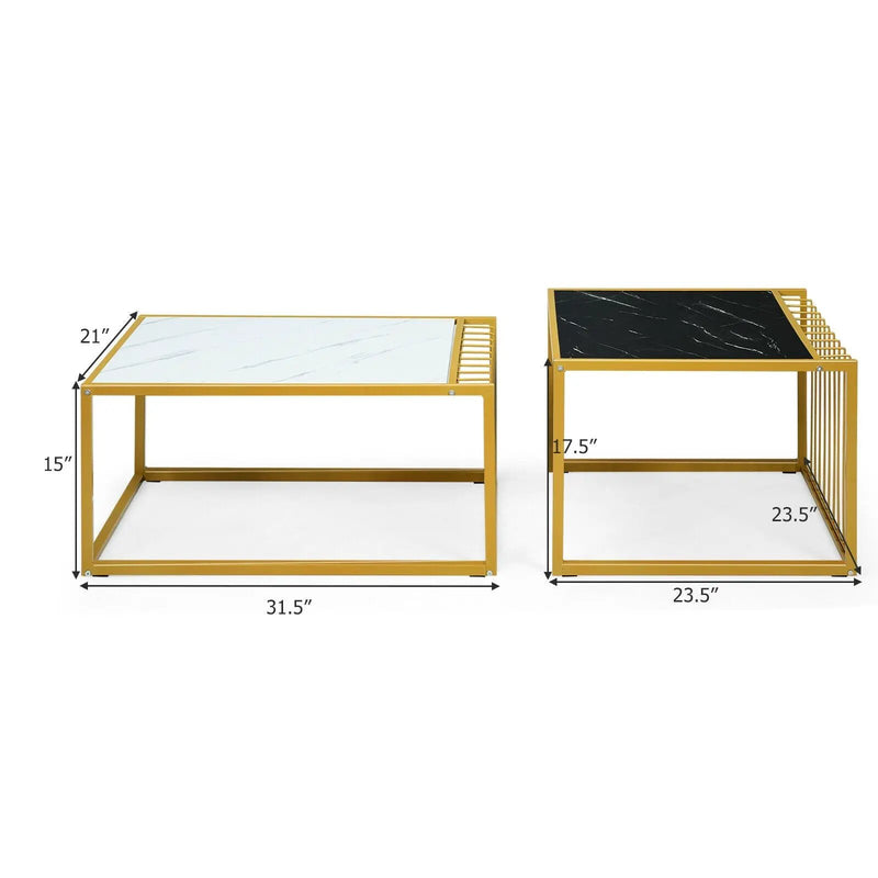 Set of 2 Modern Stackable 31.5 Inch Side Table with Waterproof Faux Marble Tabletop by DirectDeals