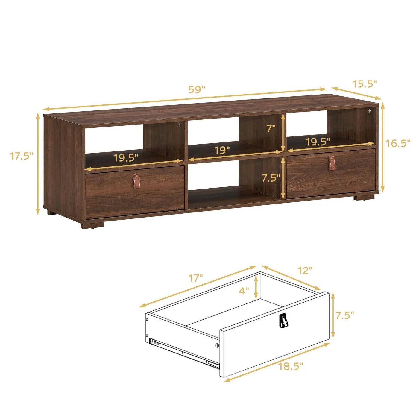 TV Stand Entertainment Media Center Console for TV's up to 60 Inch with Drawers Walnut by DirectDeals