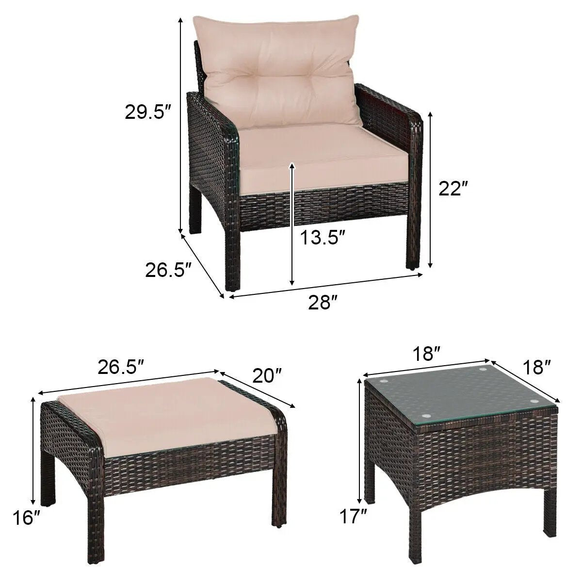 5 Pieces Patio Rattan Sofa Ottoman Furniture Set with Cushions-Black by DirectDeals