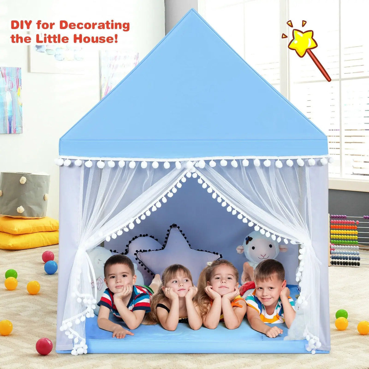 Kids Play Tent Large Playhouse Children Play Castle Fairy Tent Gift with Mat by DirectDeals