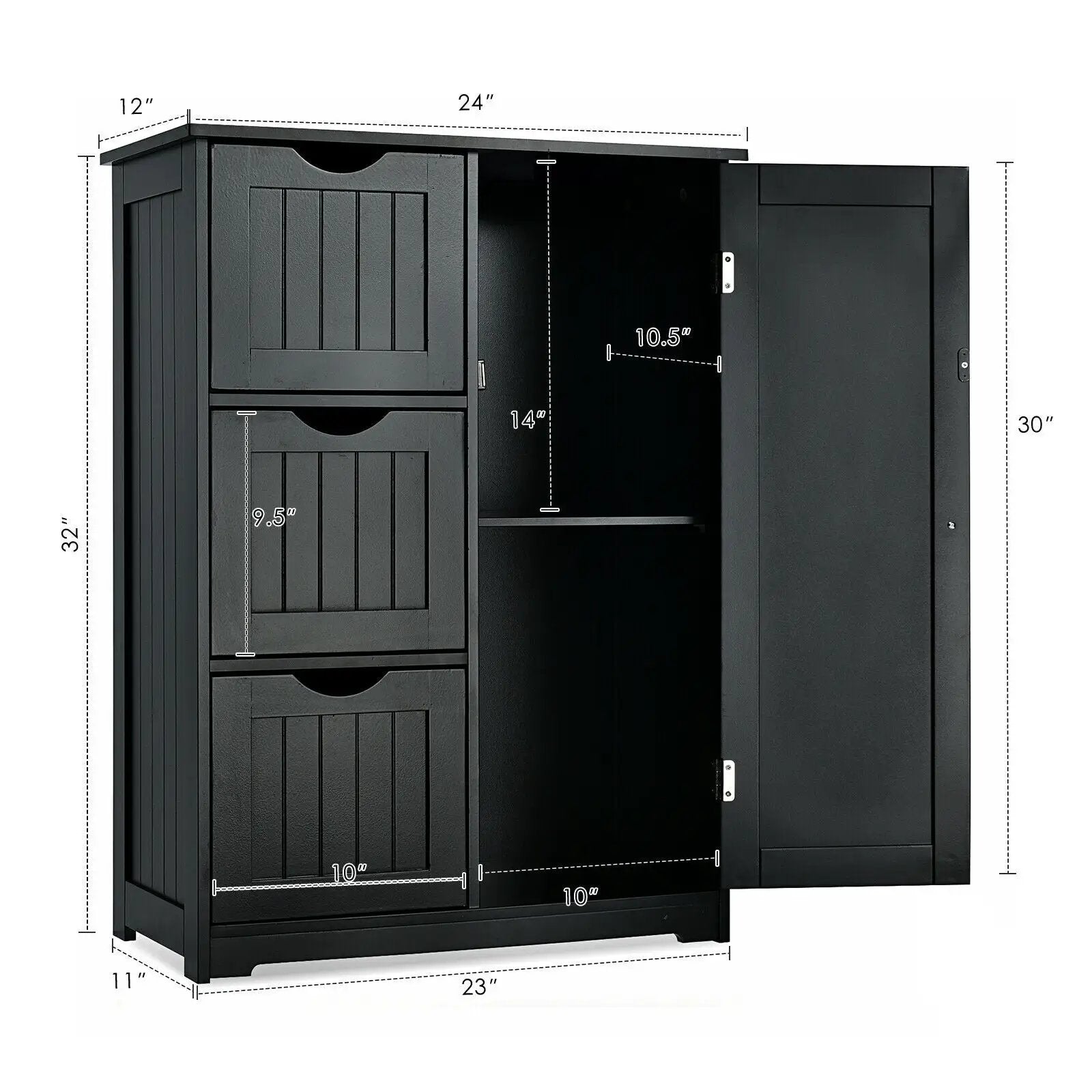 Bathroom Floor Cabinet Side Storage Cabinet with 3 Drawers and 1 Cupboard by DirectDeals