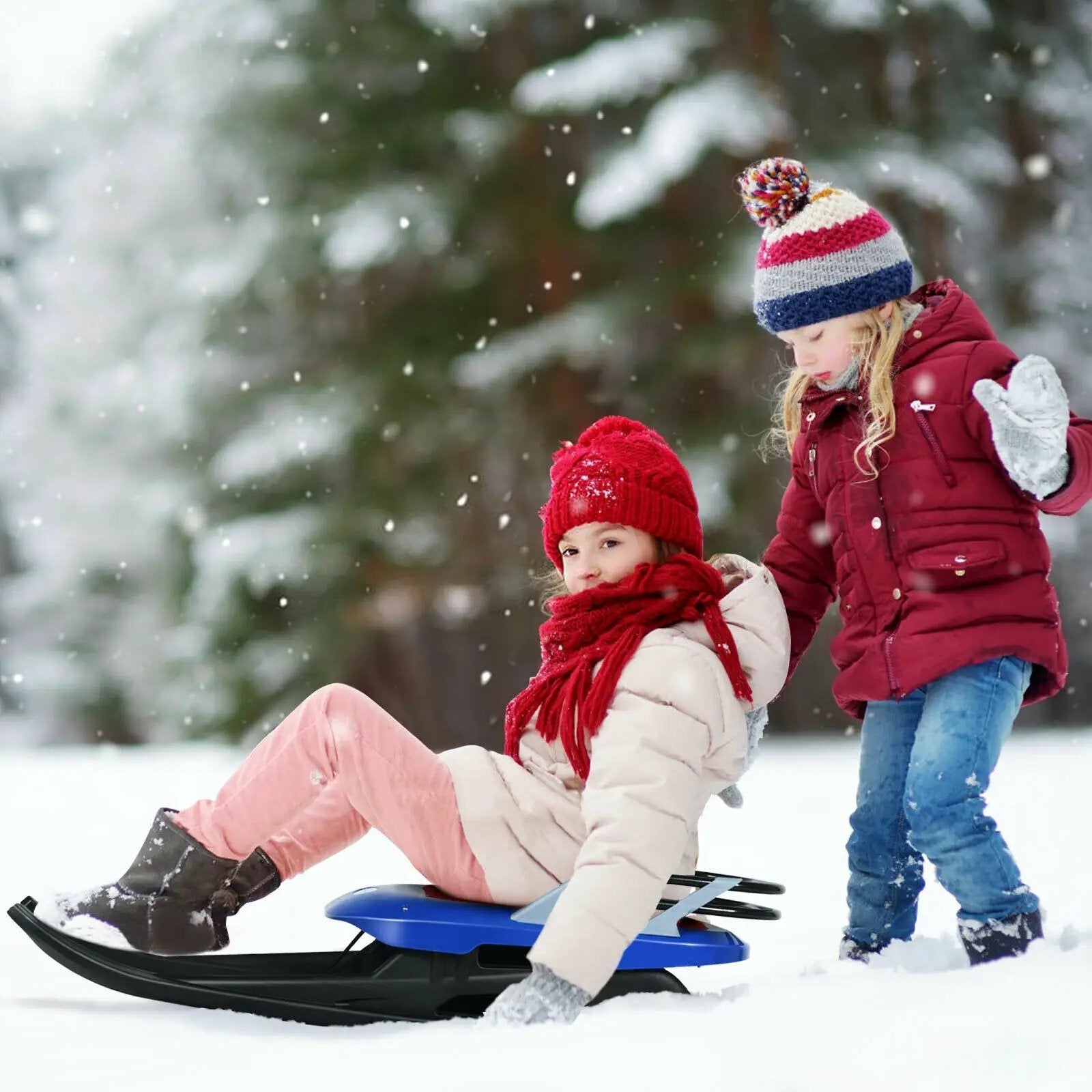 Folding Kids' Metal Snow Sled with Pull Rope Snow Slider and Leather Seat by DirectDeals