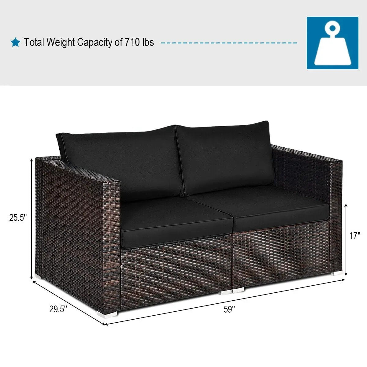 2 Pieces Patio Rattan Sectional Conversation Sofa Set-Beige by DirectDeals