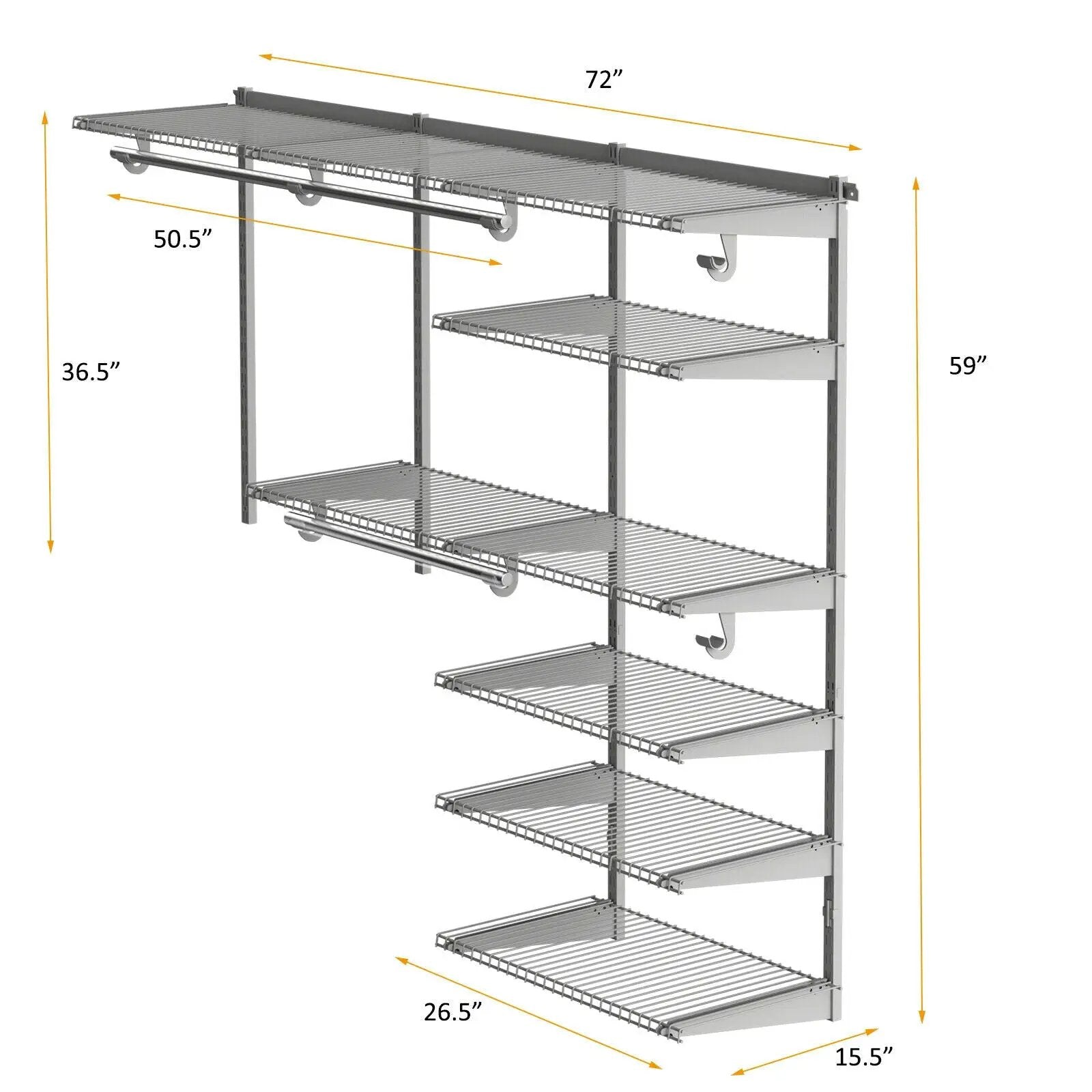 Adjustable Closet Organizer Kit with Shelves and Hanging Rods for 4 to 6 Feet by DirectDeals