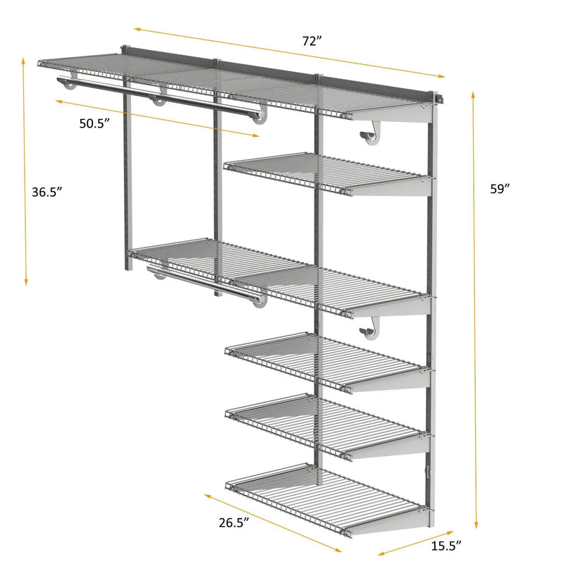 Adjustable Closet Organizer Kit with Shelves and Hanging Rods for 4 to 6 Feet by DirectDeals