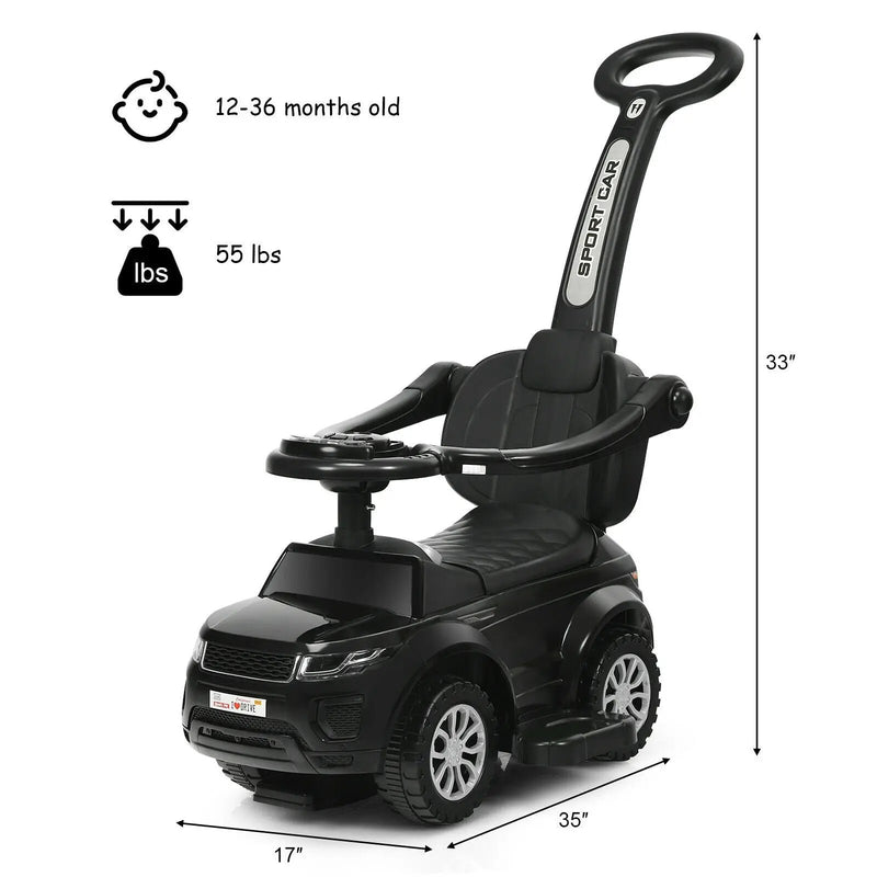 3 In 1 Ride on Push Car Toddler Stroller Sliding Car with Music-Blue by DirectDeals