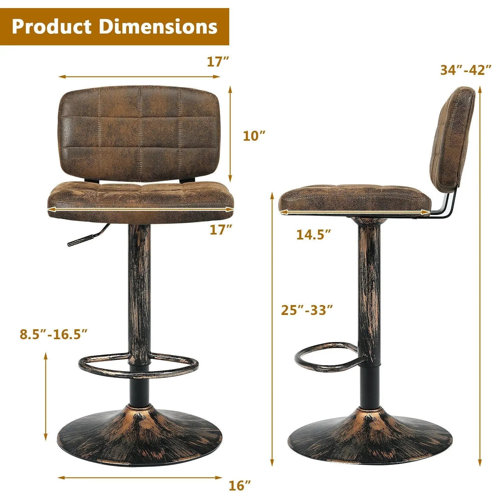 Set of 2 Vintage Bar Stools with Adjustable Height and Footrest by DirectDeals
