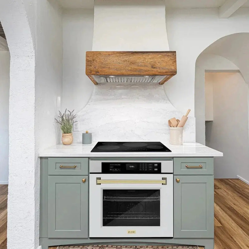ZLINE 30"Professional True Convection Single Wall Oven, Air Fry, Self Clean, DuraSnow® White Matte, Gold WASSZ-WM-30-G by Farmhouse Kitchen and Bath