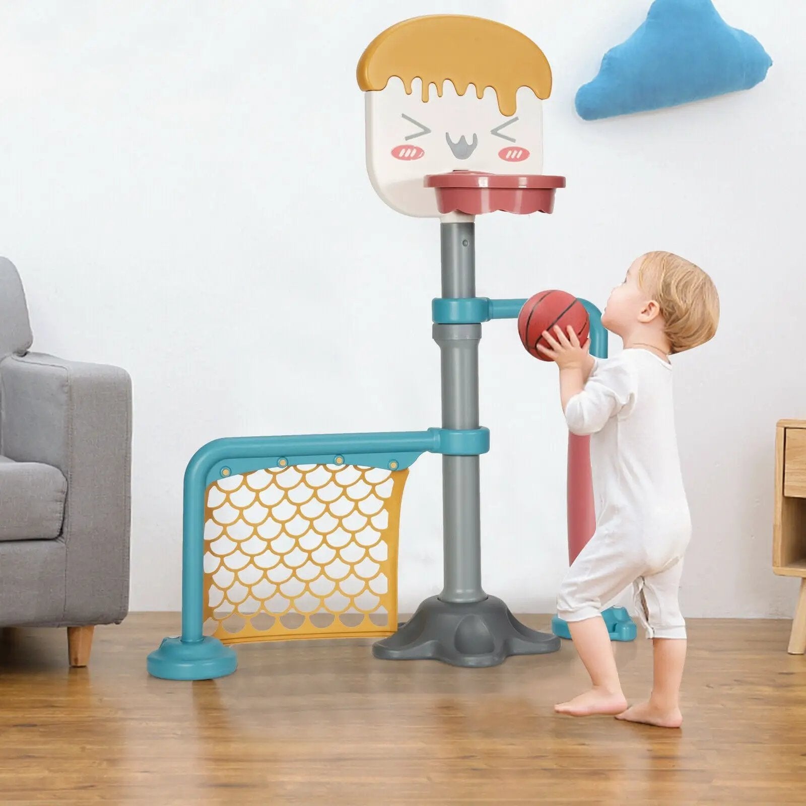 3-in-1 Height Adjustable Basketball Stand Set with Soccer and Roller by DirectDeals