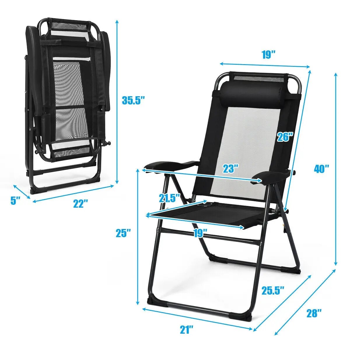 4 Pieces Patio Garden Adjustable Reclining Folding Chairs with Headrest by DirectDeals