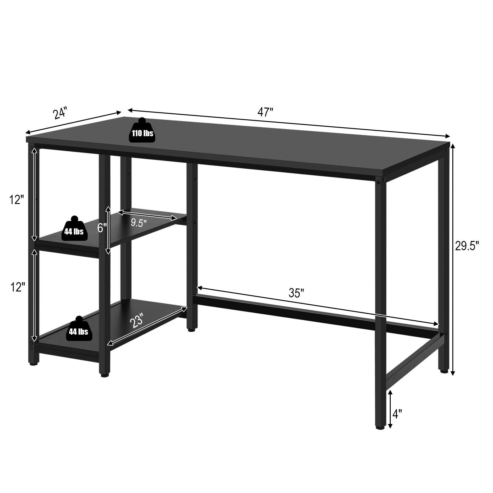47 Inch Computer Desk Office Study Table Workstation Home with Adjustable Shelf Black by DirectDeals