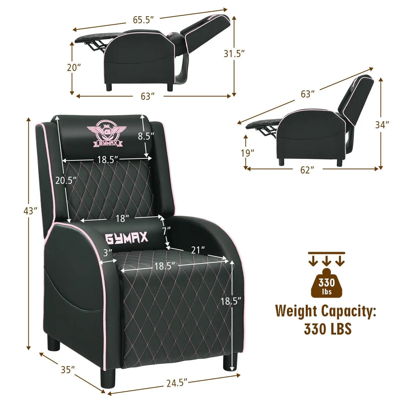 Massage Gaming Recliner Chair with Headrest and Adjustable Backrest for Home Theater by DirectDeals
