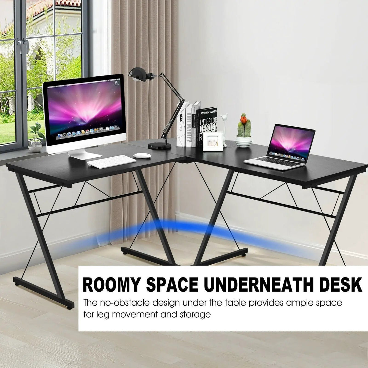 59 Inches L-Shaped Corner Desk Computer Table for Home Office Study Workstation by DirectDeals