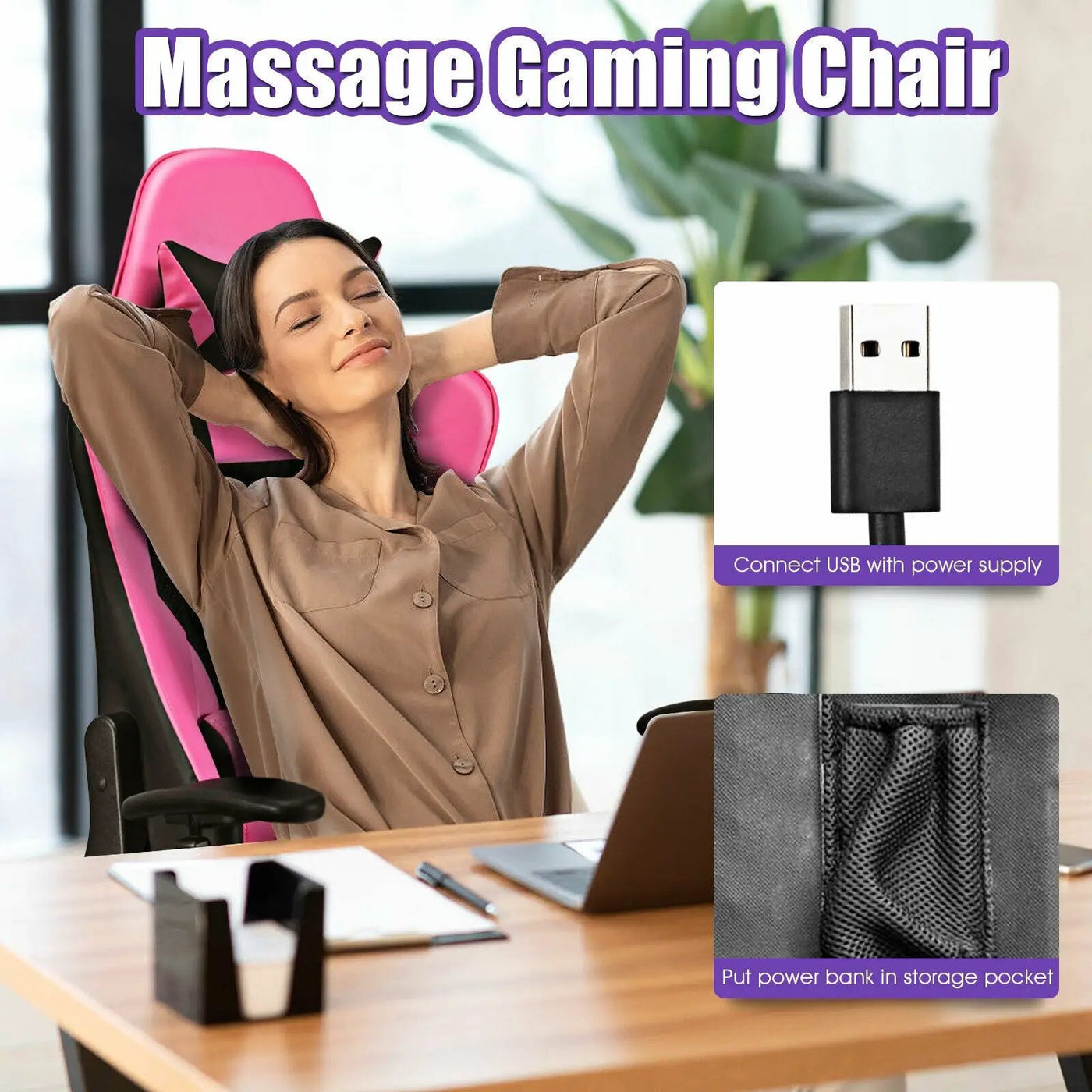 PU Leather Gaming Chair with USB Massage by DirectDeals