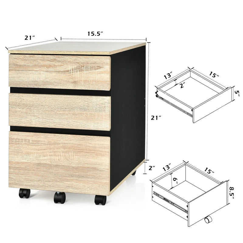 3-Drawer Mobile File Cabinet for Home Office by DirectDeals
