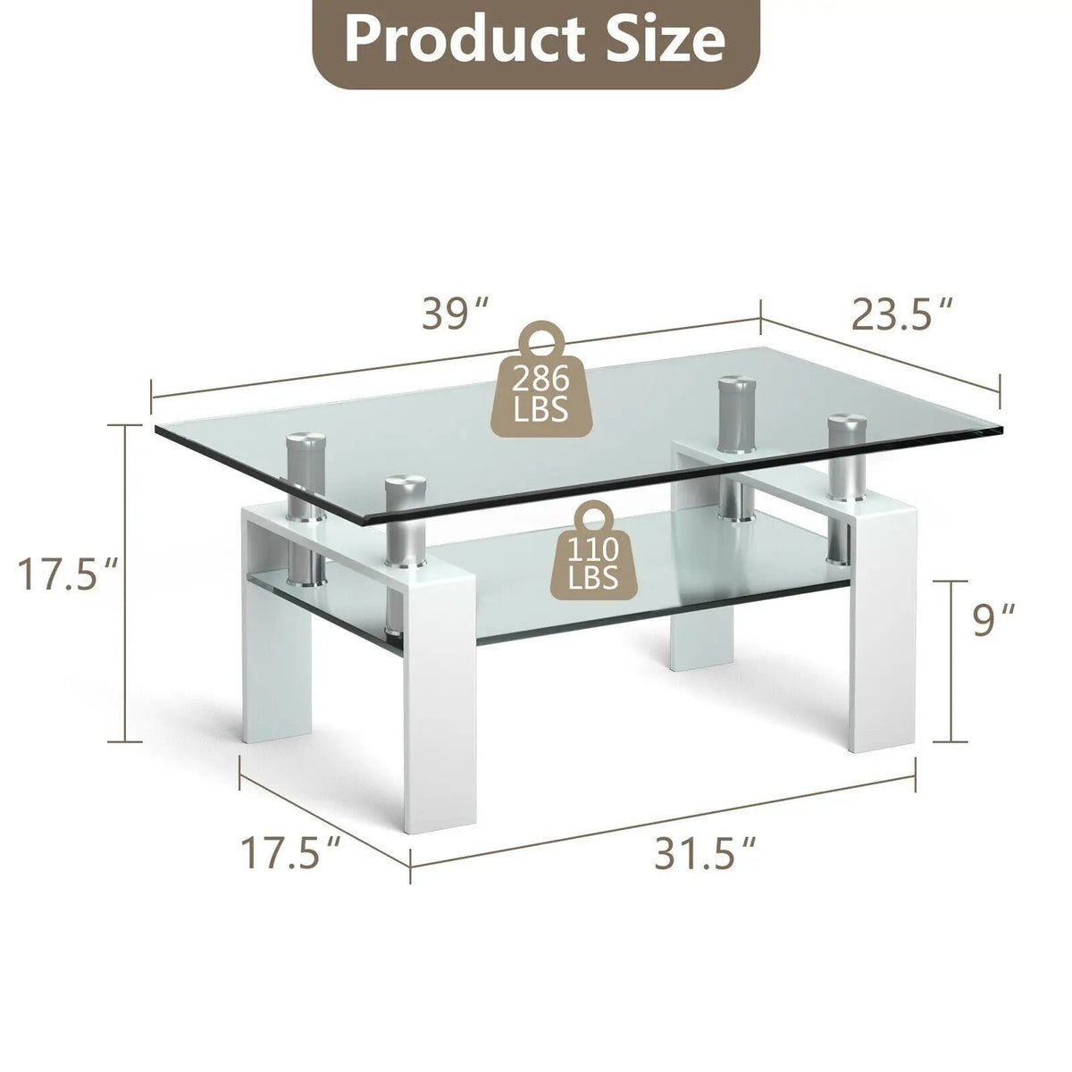 Rectangle Glass Coffee Table with Metal Legs for Living Room by DirectDeals