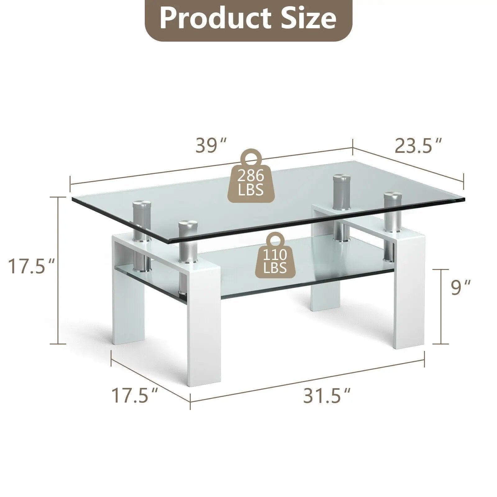 Rectangle Glass Coffee Table with Metal Legs for Living Room by DirectDeals