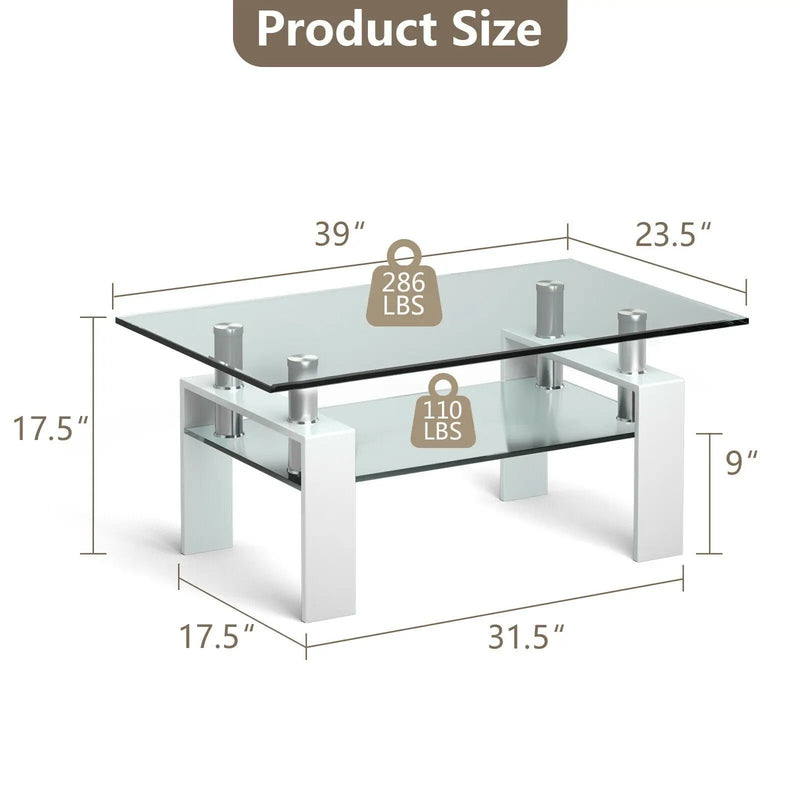 Rectangle Glass Coffee Table with Metal Legs for Living Room by DirectDeals