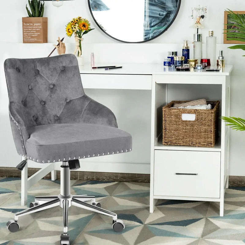 Tufted Upholstered Swivel Computer Desk Chair with Nailed Tri by DirectDeals