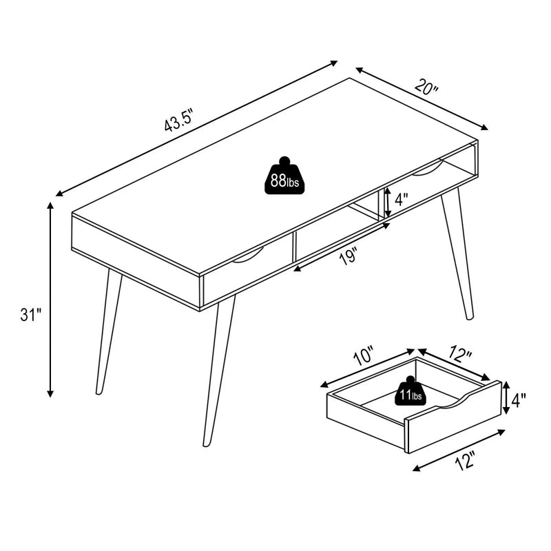 Stylish Computer Desk Workstation with 2 Drawers and Solid Wood Legs by DirectDeals