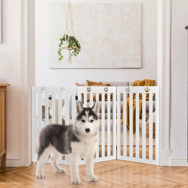 36 Inch Folding Wooden Freestanding Pet Gate Dog Gate with 360° Flexible Hinge by DirectDeals