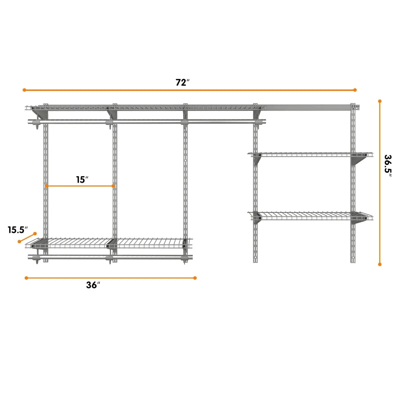 3 to 6 Feet Wall-Mounted Closet System Organizer Kit with Hang Rod-Gray by DirectDeals