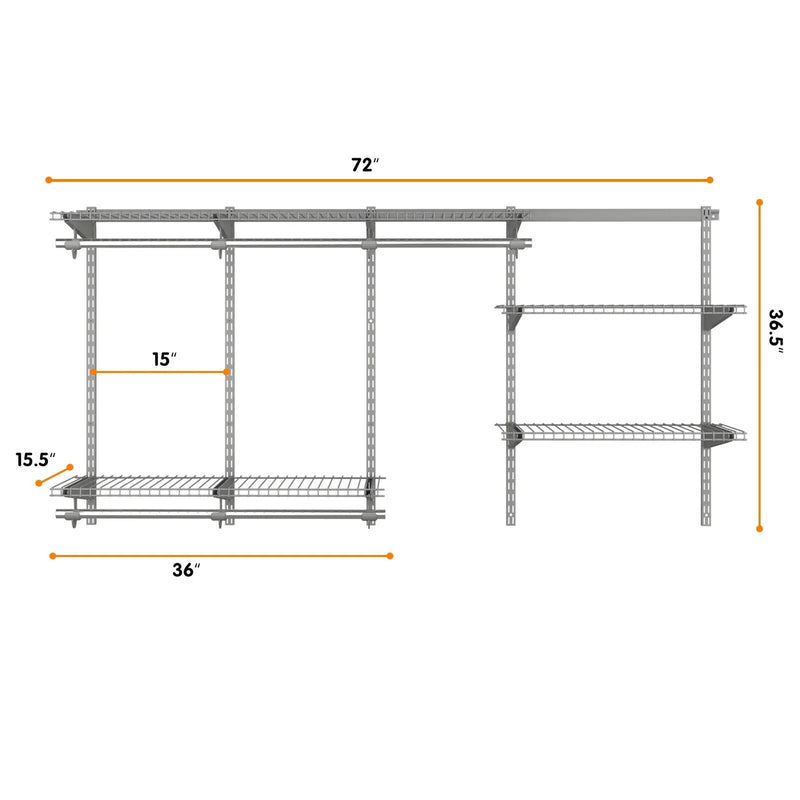 3 to 6 Feet Wall-Mounted Closet System Organizer Kit with Hang Rod-Gray by DirectDeals