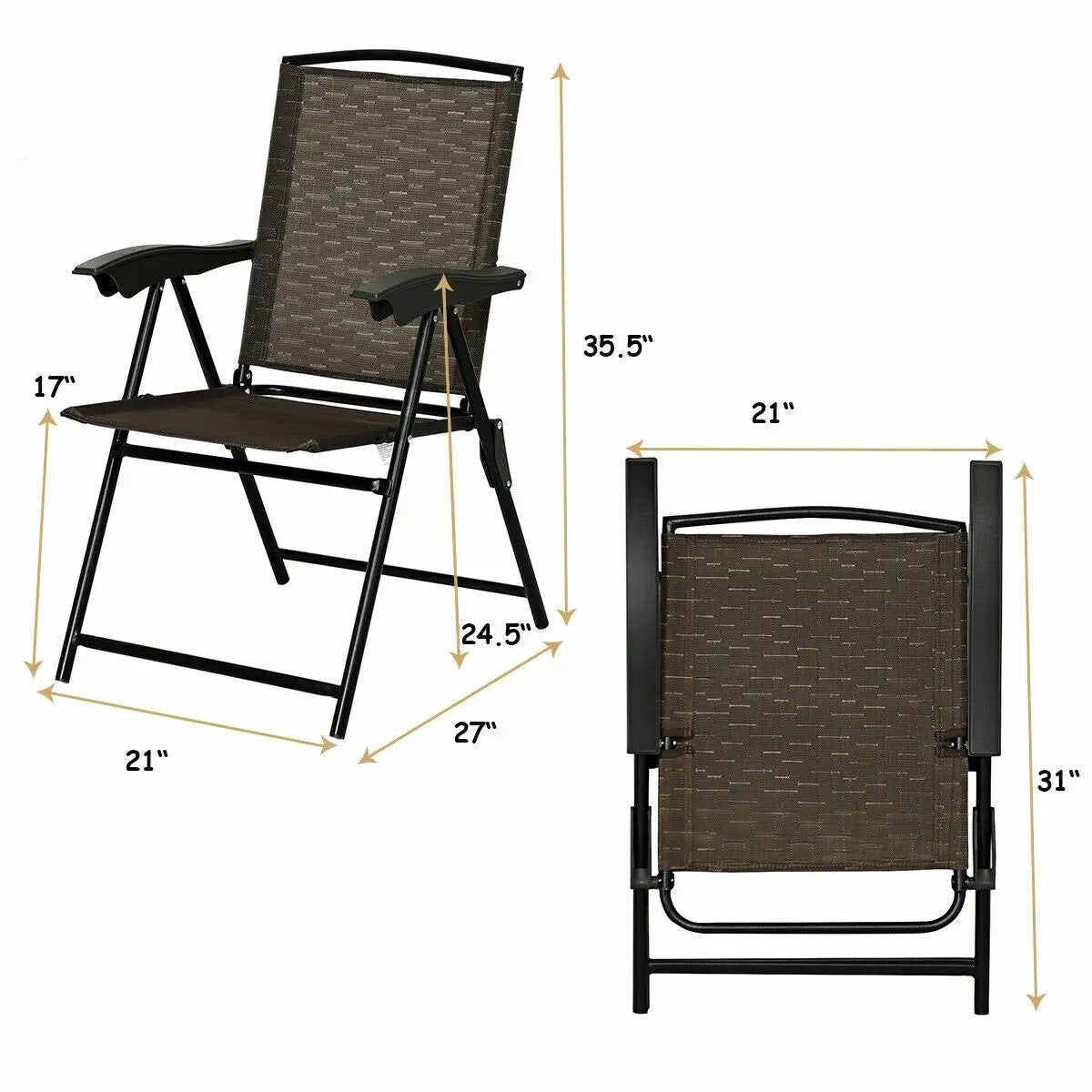 2 Pieces Folding Sling Chairs with Smooth Armrests and Adjustable Back for Patio by DirectDeals