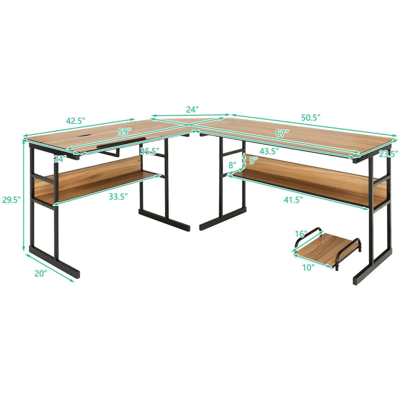 L-Shaped Computer Desk with Tiltable Tabletop by DirectDeals