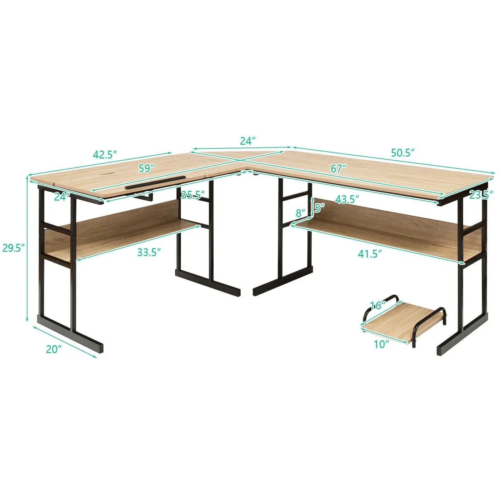 L-Shaped Computer Desk with Tiltable Tabletop by DirectDeals