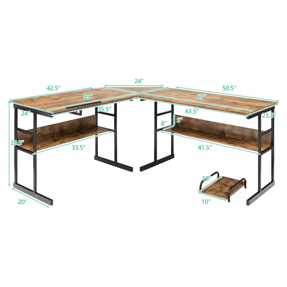 L-Shaped Computer Desk with Tiltable Tabletop by DirectDeals
