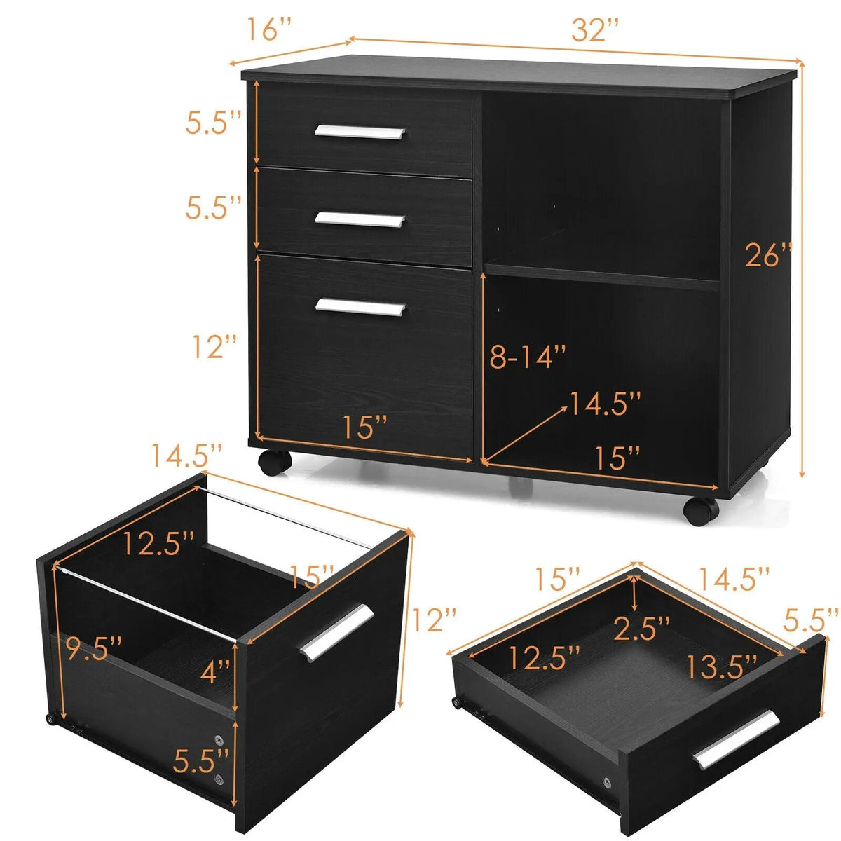 3-Drawer Mobile Lateral File Cabinet Printer Stand by DirectDeals