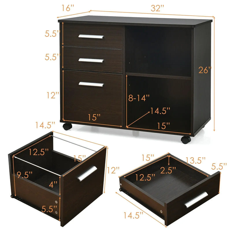 3-Drawer Mobile Lateral File Cabinet Printer Stand by DirectDeals