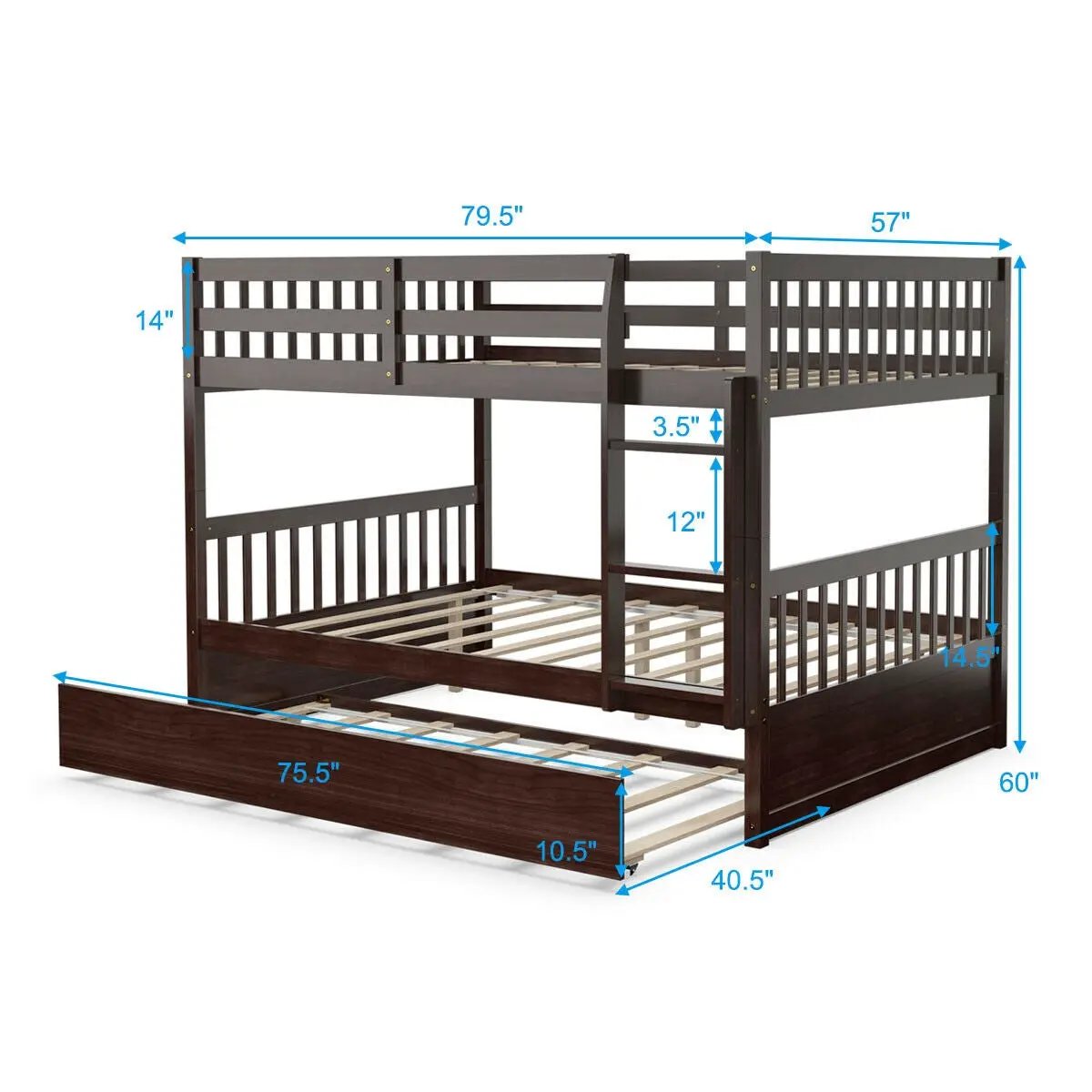 Full over Full Bunk Bed Platform Wood Bed with Ladder by DirectDeals