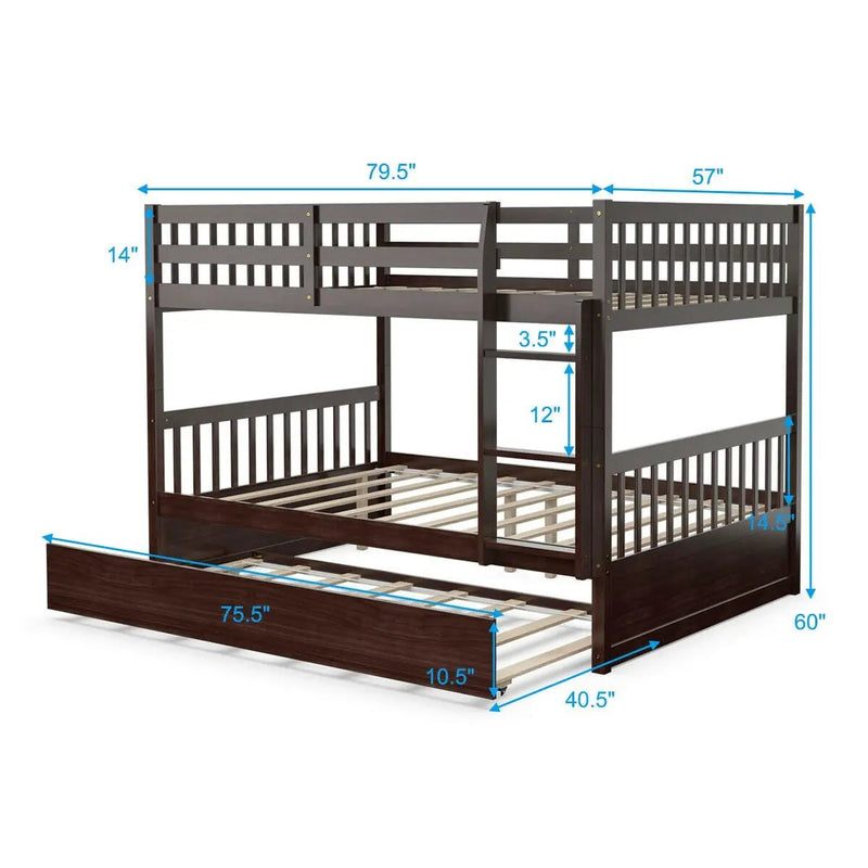 Full over Full Bunk Bed Platform Wood Bed with Ladder by DirectDeals