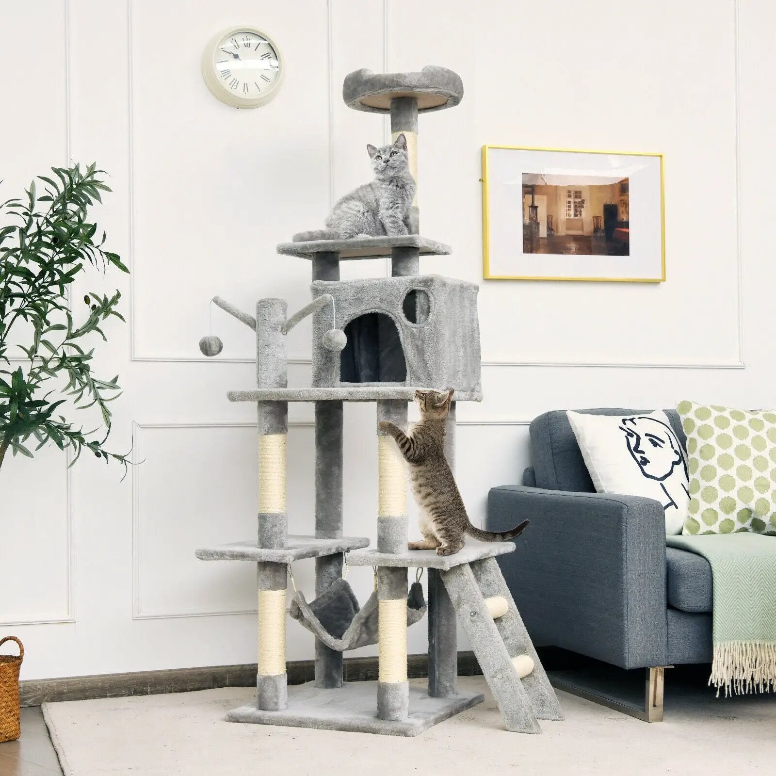 66 Inch Cat Tree Condo Kitten Multi-Level Activity Center-Gray by DirectDeals