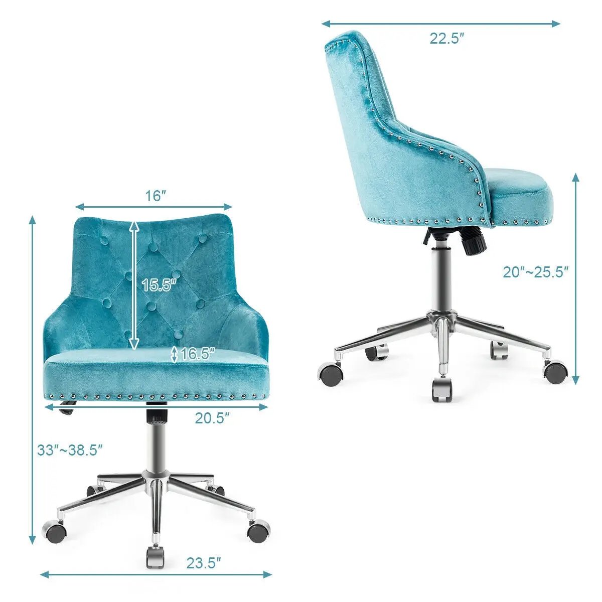 Tufted Upholstered Swivel Computer Desk Chair with Nailed Tri by DirectDeals